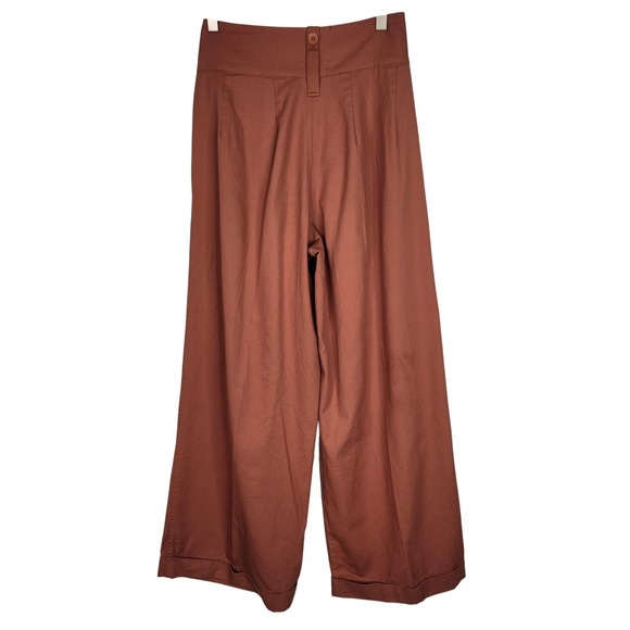 Tiny ANTHROPOLOGIE Pants Womens Small Rust Uysess Wide Leg Pleated Pockets - Picture 3 of 13